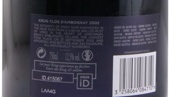 2002 Champagne Krug Clos d'Ambonnay Blanc de Noirs Bruto