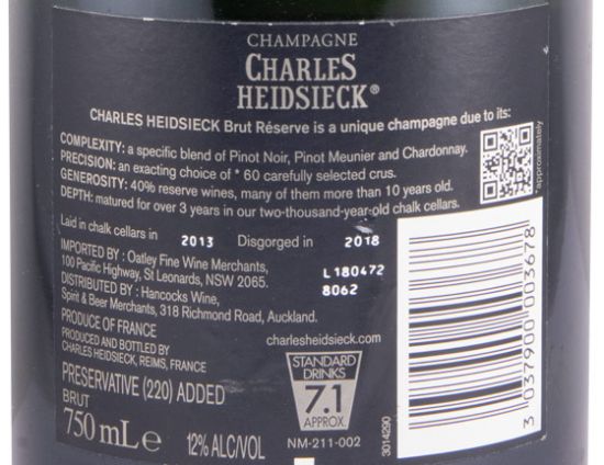 Champagne Charles Heidsieck Réserve Bruto (dégorgement em 2018)