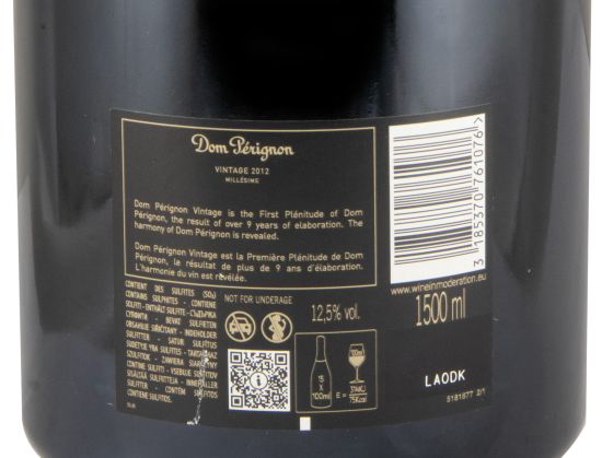 2012 Champagne Dom Pérignon Bruto 1,5L