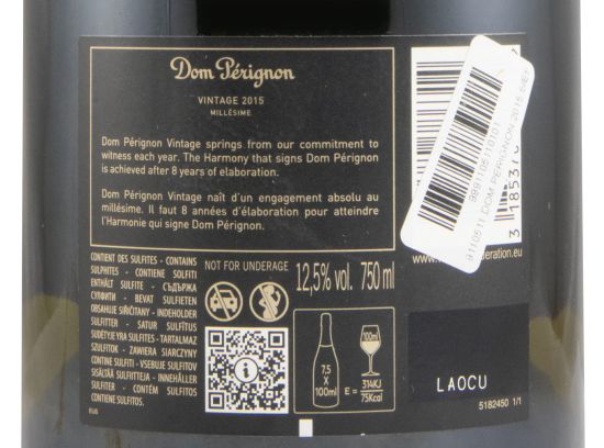 2015 Champagne Dom Pérignon Bruto (sem estojo)