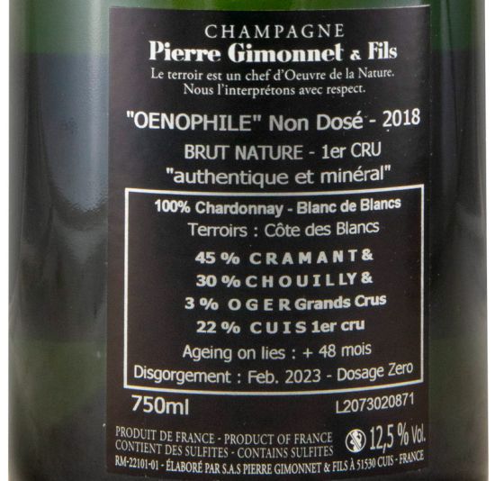 2018 Champagne Pierre Gimonnet & Fils Oenophile Non Dosé Blanc de Blancs Premier Cru Bruto Natural