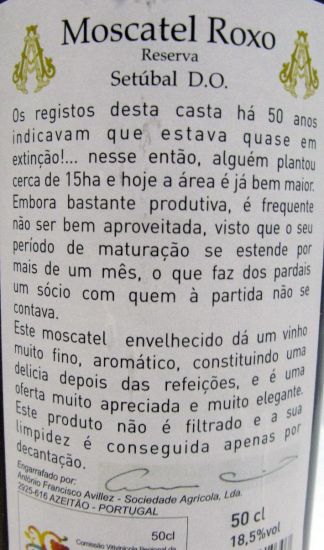 2008 Moscatel Setubal Roxo Reserva Antonio Avillez 50cl