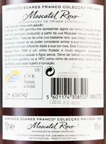 1998 Moscatel Roxo de Setúbal Domingos Soares Franco Colecção Privada