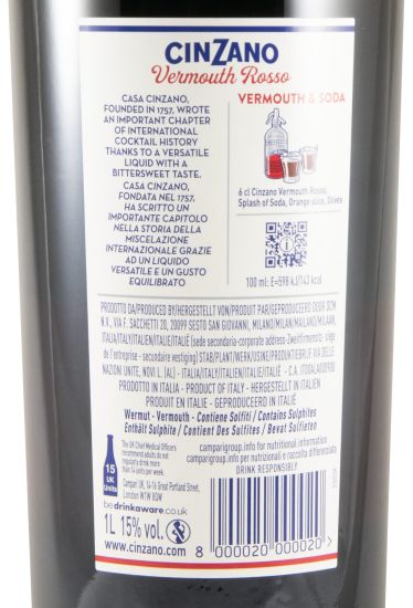 Vermute Cinzano Rosso 15% 1L