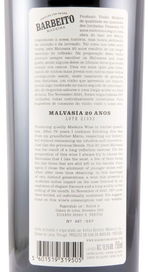 Madeira Barbeito Lote 21333 Malvasia 20 anos