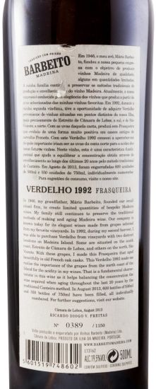 1992 Madeira Barbeito Verdelho Frasqueira 50cl