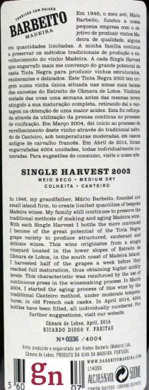 2003 Madeira Barbeito Single Harvest 50cl
