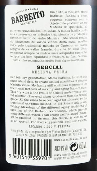 Madeira Barbeito Sercial 10 anos