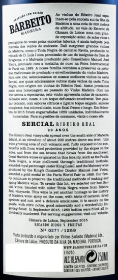 Madeira Barbeito Ribeiro Real Sercial 20 years