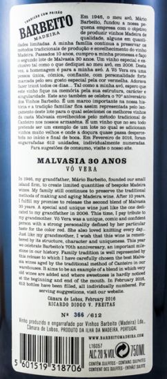Madeira Barbeito Vó Vera Malvasia 30 anos