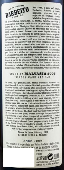 2002 Madeira Barbeito Malvasia 50cl