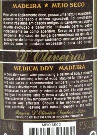 Madeira D'Oliveiras Meio Seco 3 years 37.5cl