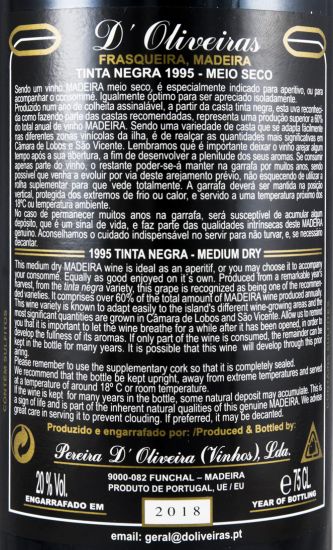 1995 Madeira D'Oliveiras Tinta Negra Meio Seco