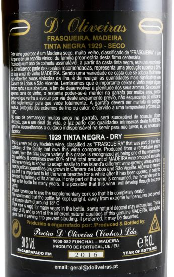 1929 Madeira D'Oliveiras Tinta Negra Seco