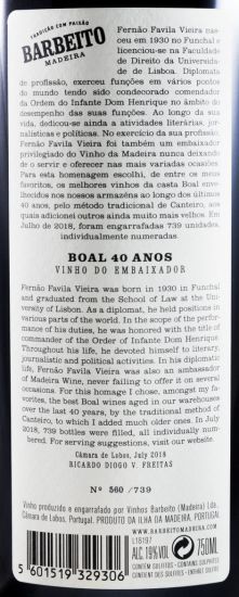 Madeira Barbeito Vinha do Embaixador Boal 40 anos
