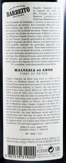 Madeira Barbeito Vinha do Reitor Malvasia 40 years