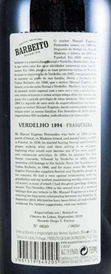 1994 Madeira Barbeito Manuel Eugénio Fernandes Verdelho Frasqueira