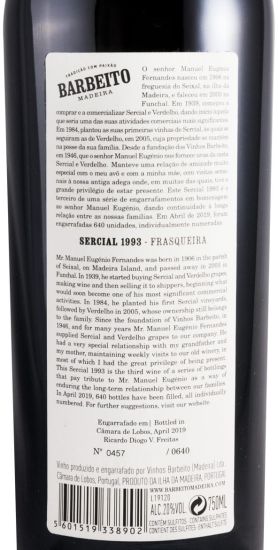 1993 Madeira Barbeito Sercial Frasqueira