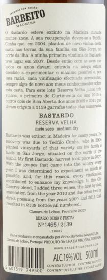 Madeira Barbeito Três Pipas Bastardo Reserva 50cl