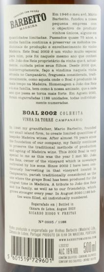 2002 Madeira Barbeito Vinha da Torre Boal Colheita 50cl