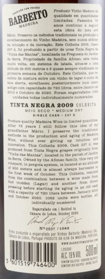 2009 Madeira Barbeito Vinha Velha das Mantas Tinta Negra Colheita 50cl
