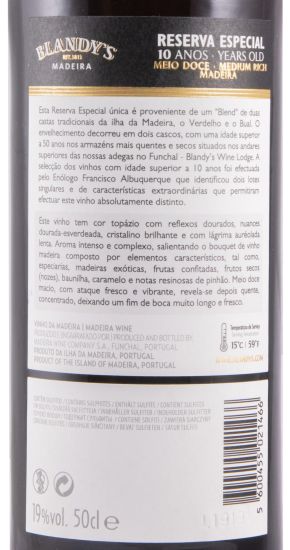 Madeira Blandy's Reserva Especial Meio Doce 10 anos 50cl