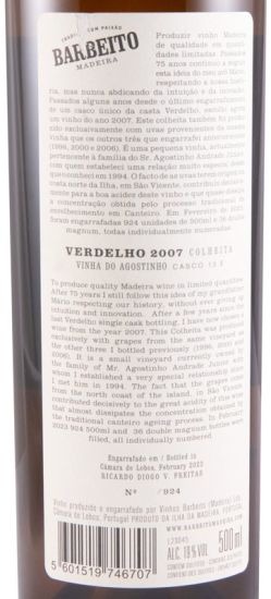 2007 Madeira Barbeito Vinha do Agostinho Verdelho 50cl