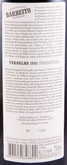 1981 Madeira Barbeito Verdelho Frasqueira