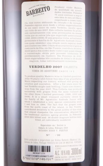 2007 Madeira Barbeito Vinha do Agostinho Verdelho 3L