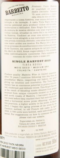 2010 Madeira Barbeito Single Harvest Tinta Negra Meio Seco 50cl