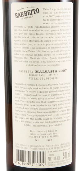 2007 Madeira Barbeito Single Cask 371 Malvasia 50cl
