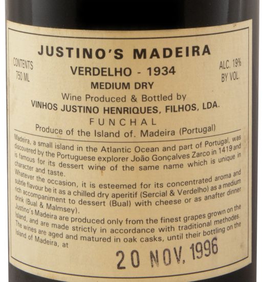 1934 Madeira Justino Henriques Verdelho (engarrafado em 1996)