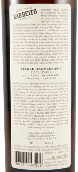 2011 Madeira Barbeito Single Harvest Tinta Negra 50cl