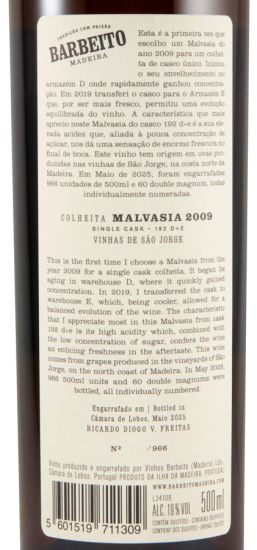 2009 Madeira Barbeito Vinhas de São Jorge Single Cask N.º 192 D+E Malvasia 50cl