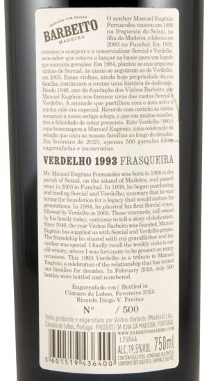 1993 Madeira Barbeito Verdelho Frasqueira