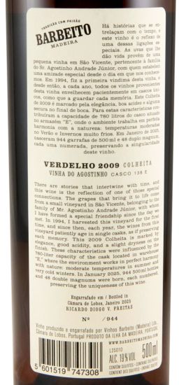 2009 Madeira Barbeito Vinha do Agostinho Verdelho 50cl