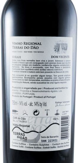 2017 Dom Vicente Syrah Reserva tinto