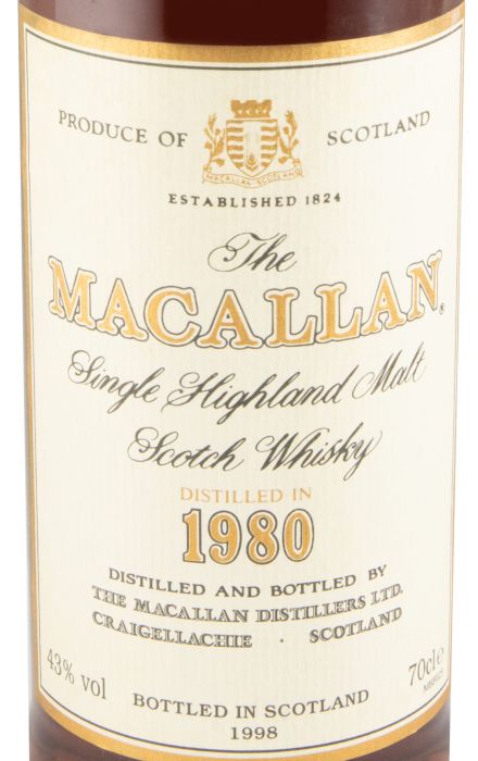 1980 Macallan 18 anos (engarrafado em 1998 e sem caixa)