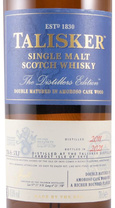 2011 Talisker Double Matured Amoroso Cask The Distillers Edition (engarrafado em 2021)