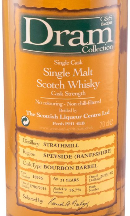 1992 Dram Collection The Scottish Liqueur Centre Strathmill 21 anos (engarrafado em 2014)