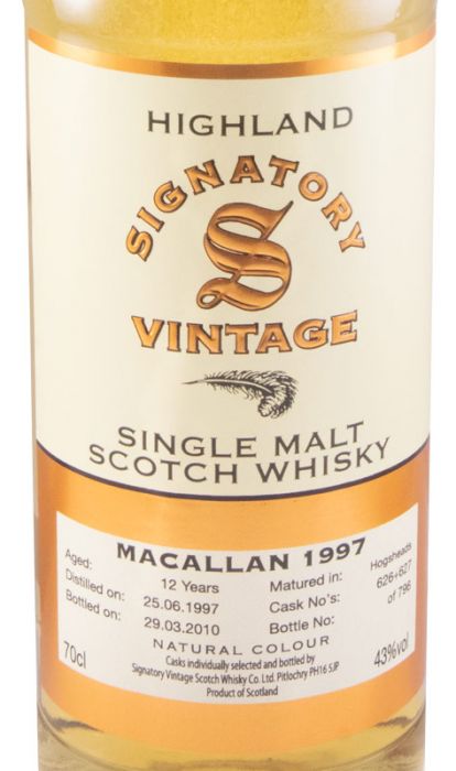 1997 Signatory Vintage Macallan 12 anos (engarrafado em 2010)