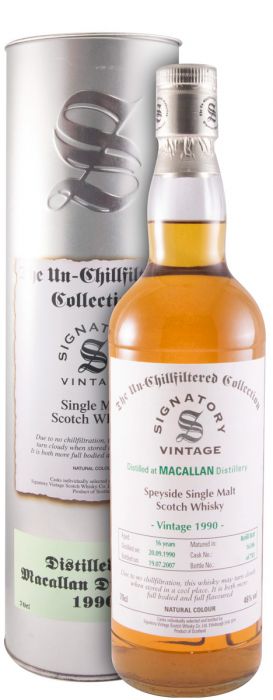 1990 Signatory Vintage Macallan Cask 16306 The Un-Chillfiltered Collection 16 anos (engarrafado em 2007)