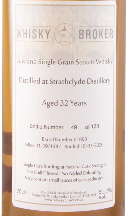 1987 Whisky Broker Strathclyde 32 anos (engarrafado em 2020)