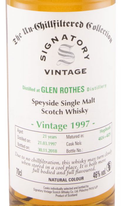 1997 Signatory Vintage Glenrothes The Un-Chillfiltered Collection 21 anos (engarrafado em 2018)