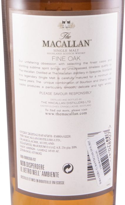 Macallan Fine Oak 12 anos (garrafa antiga c/saco)