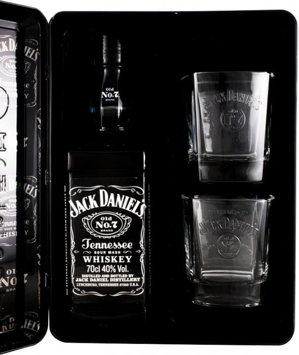 Jack Daniel's c/ 2 Copos (caixa em metal)