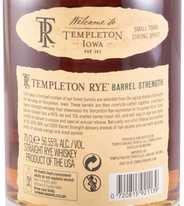 2020 Templeton Rye Barrel Strength Straigth Rye