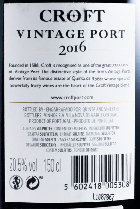 2016 Croft Vintage Port 1.5L