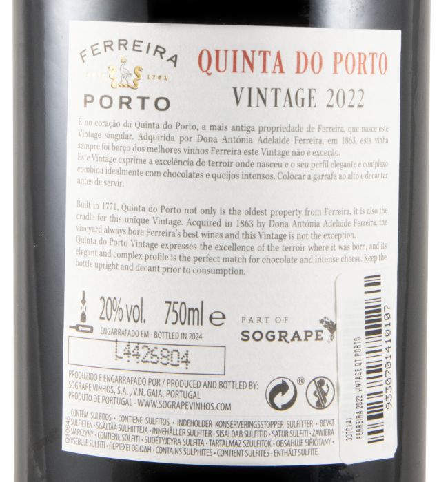 2022 Ferreira Quinta do Port Vintage Port