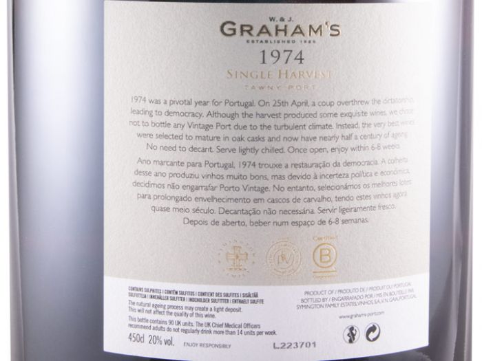 1974 Graham's Single Harvest Port 4.5L